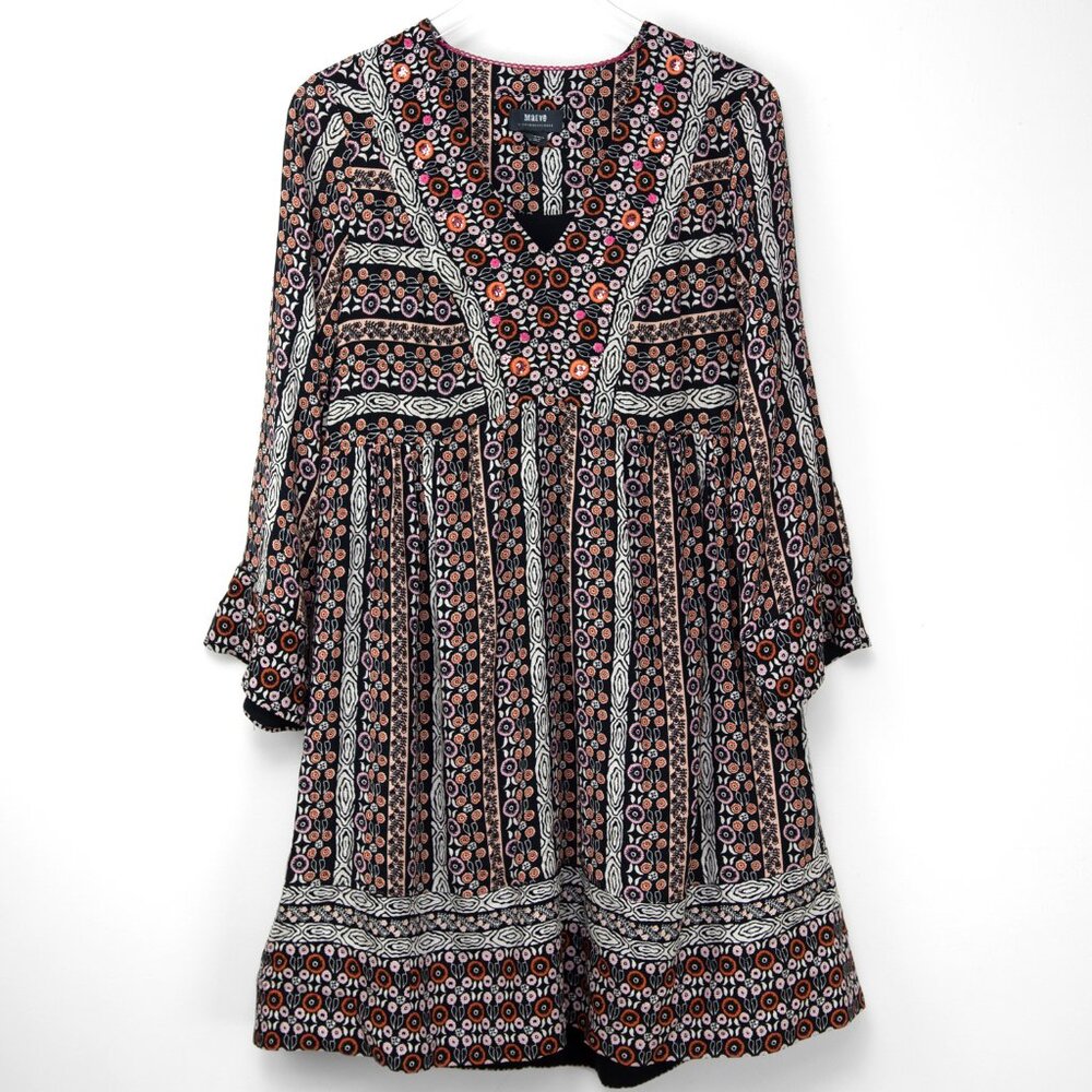Anthropologie Maeve Naomi Embroidered Tunic Dress Sequins Black Pattern Size XS - Picture 1 of 9